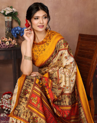 YASHIKA Printed Daily Wear Art Silk Saree(Yellow)
