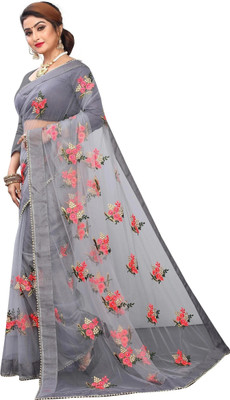 PATLANI STYLE Embroidered Bollywood Net Saree(Silver)
