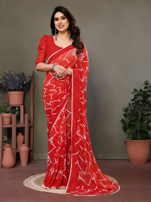 WINKLECART Self Design Bollywood Georgette, Silk Blend Saree(Red)