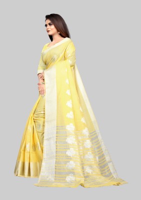 PRANJAL ART Woven Chanderi Jacquard, Art Silk Saree(Yellow)