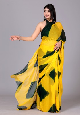 VL SAREES Color Block Handloom Chiffon Saree(Yellow, Green)