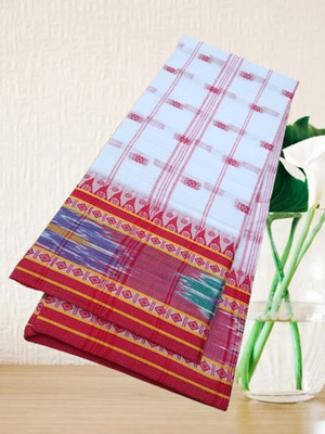 Kanokanjoli Woven Tant Cotton Blend Saree(White)
