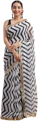 RAJESHWAR FASHION Printed Daily Wear Georgette Saree(Black, White)