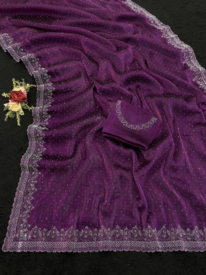 Jennyfab Embellished Bollywood Jimmy choo Saree(Purple)