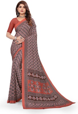 HouseOfCommon Floral Print Bollywood Crepe Saree(Pink, Grey)