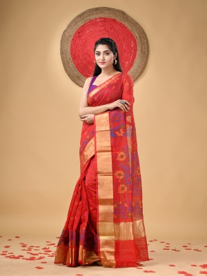 Desh Bidesh Printed Handloom Handloom Cotton Blend Saree(Red)