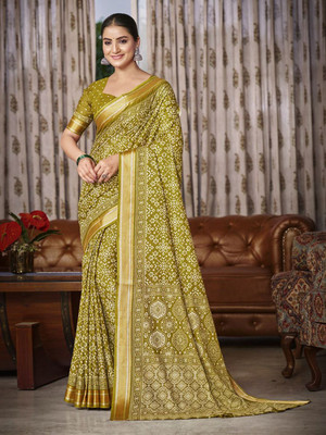 all about you Printed Patola Silk Blend Saree(Green)