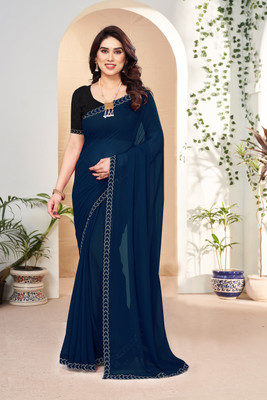 Labheshwari Embellished, Solid/Plain Bollywood Georgette Saree(Light Blue)