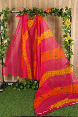 Suali Floral Print Bandhani Georgette Saree(Red)