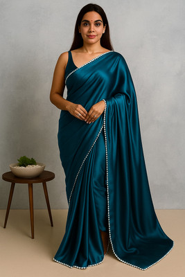 ICEBERGEXIM Solid/Plain Handloom Satin Saree(Multicolor)