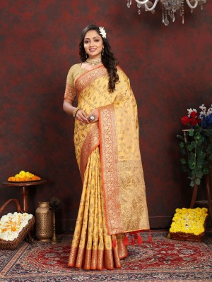 ZILVIRA Woven Banarasi Silk Blend Saree(Yellow)