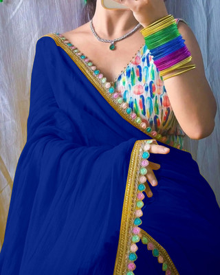 SHAYONAM Embellished Bollywood Georgette Saree(Dark Blue)