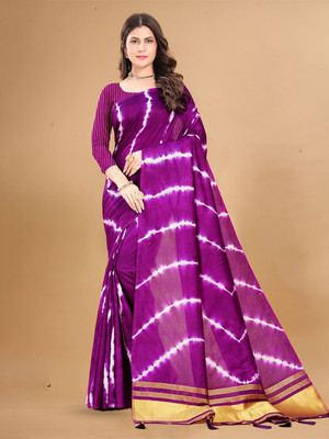 ANOUK Printed Daily Wear Cotton Blend Saree(Purple)