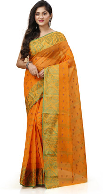 SUBHO SAREE CENTRE Self Design, Embroidered, Woven Tant Pure Cotton Saree(Orange)
