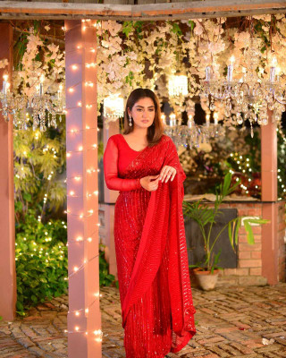 rb enterprise Embroidered Bollywood Georgette Saree(Red)