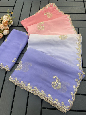 Ethina Fashion Embellished Bollywood Georgette Saree(Purple)