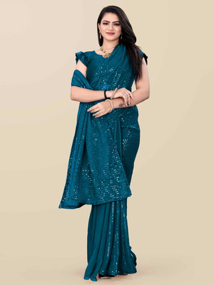 Bluebirdimpex Embellished Bollywood Georgette Saree(Blue)