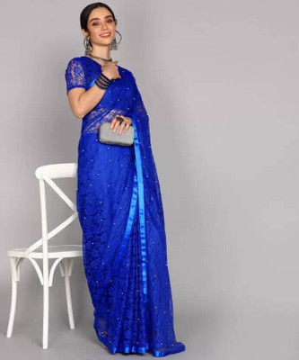 Divya Shree Self Design Bollywood Net Saree(Blue)