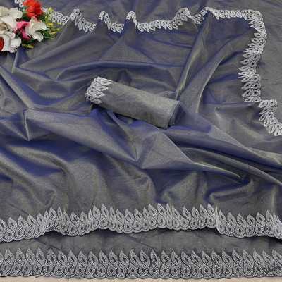 Tasrika Self Design Bollywood Linen Saree(Grey)