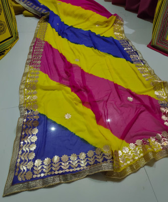 VL SAREES Printed, Color Block, Digital Print, Embroidered, Dyed Bandhani Chiffon Saree(Blue)