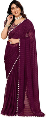RAJESHWAR FASHION Woven, Striped, Dyed Bollywood Georgette Saree(Purple)