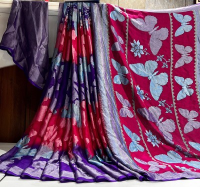 Hensi sarees shop Self Design Kasavu Chiffon, Brasso Saree(Pink)