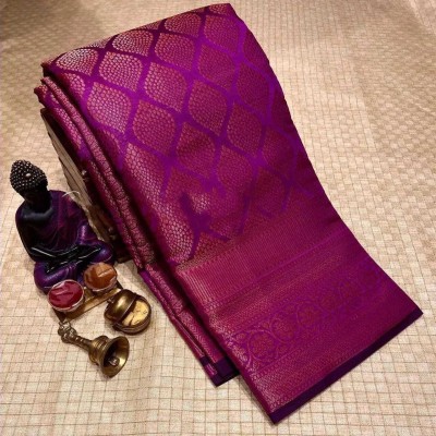 ShivGori Woven Banarasi Silk Blend Saree(Purple)