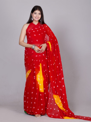 NeeLKANTH ENTERPRISE Color Block, Hand Painted, Self Design, Printed Bandhani Chiffon Saree(Red)