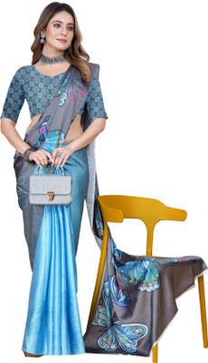 INITHI Digital Print Bollywood Crepe Saree(Multicolor)