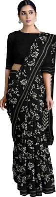 Pinkcity Trade World Printed, Color Block, Blocked Printed Daily Wear Pure Cotton Saree(Black)