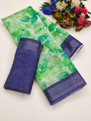 karkar Digital Print, Self Design Assam Silk Linen Saree(Light Green)