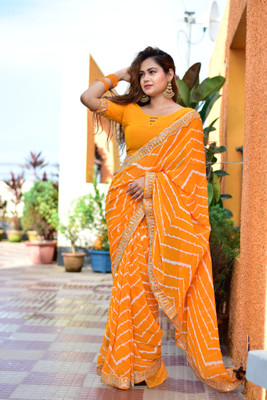 TTH Striped Bollywood Georgette Saree(Yellow)