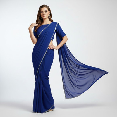 Priere Solid/Plain Bollywood Georgette Saree(Blue)