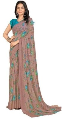 INDONIQ Floral Print, Graphic Print Kalamkari Chiffon, Georgette Saree(Pink)