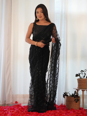 Sareemall Embellished Bollywood Net Saree(Black)