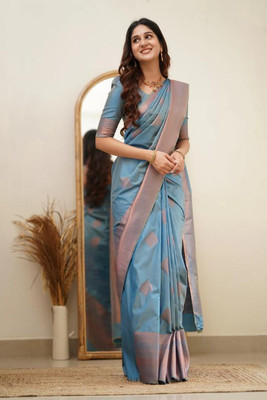 MIRMAN Woven Mysore Jacquard, Pure Silk Saree(Light Blue)