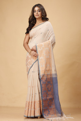 Grivana Self Design Handloom Handloom Cotton Blend Saree(Orange)