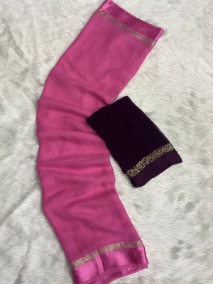 Triveni Fab Solid/Plain Bollywood Viscose Rayon Saree(Pink)
