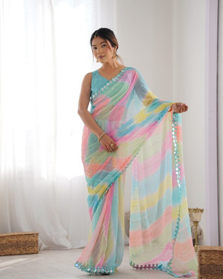 Herink Fashion Printed Saree with Attached Blouse Georgette Saree(Multicolor)