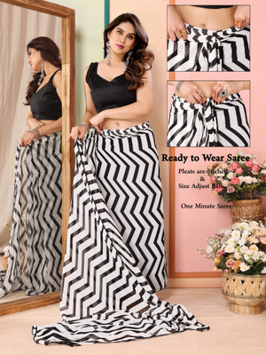 KCF Printed Bollywood Georgette Saree(Black, White, Multicolor)