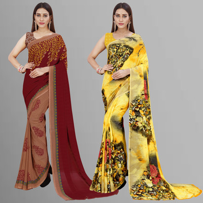 kashvi sarees Paisley, Floral Print, Printed Daily Wear Georgette Saree(Pack of 2, Yellow, Maroon)