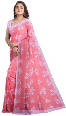 The Familiar Handicrafts Printed, Blocked Printed Bollywood Pure Cotton Saree(Pink)