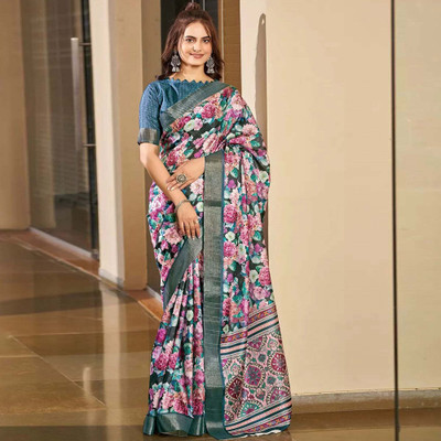 HITESH ENTERPRISE Digital Print Handloom Cotton Silk Saree(Multicolor)
