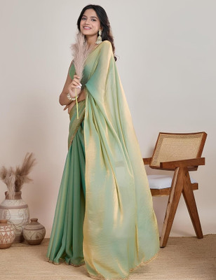 Gajal Solid/Plain Saree with Attached Blouse Chiffon Saree(Green)