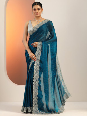LIBAS Embellished Daily Wear Chiffon Saree(Blue)