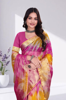 Aarunika MNT Solid/Plain Bollywood Organza Saree(Yellow)