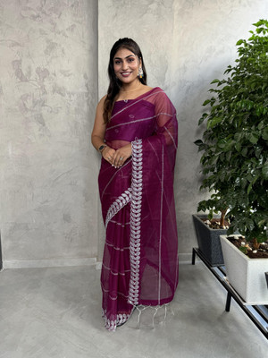 TIRTH CREATION Embroidered Bollywood Supernet Saree(Purple)