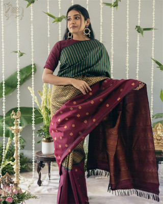 Muskan Collection Digital Print Banarasi Silk Blend Saree(Purple)