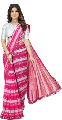 Styli-Nar Creation Printed, Digital Print, Striped, Self Design, Embroidered Bollywood Georgette Saree(Pink)