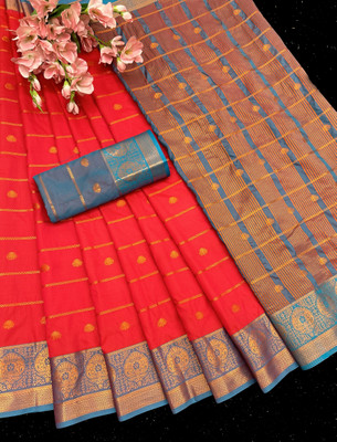 FABFIZA Woven, Checkered Banarasi Crepe, Jacquard Saree(Pink)